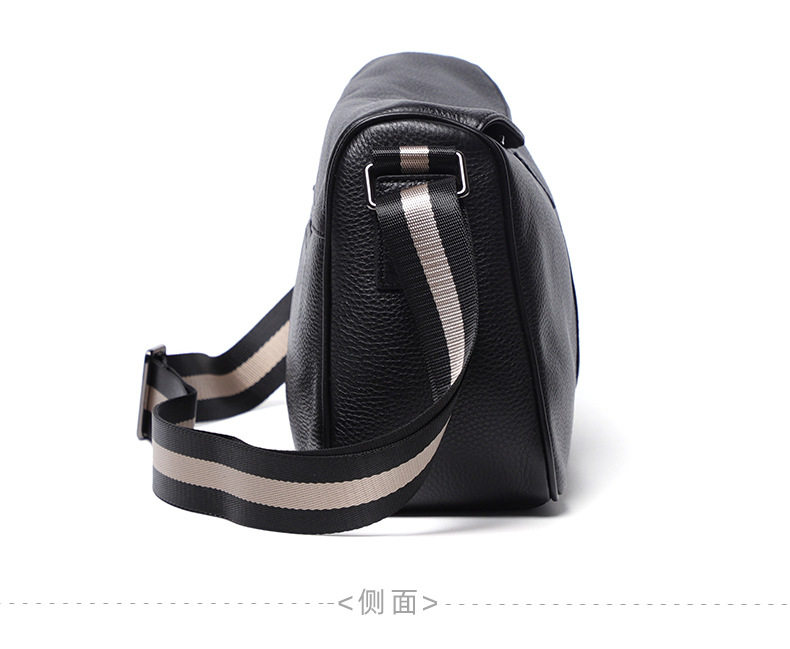 Túi đeo chéo nam da bò mềm kiểu mới, túi đeo vai thời trang thể thao thường ngày 32×20×10 cm — Màu đen vân vải chi tiết 15