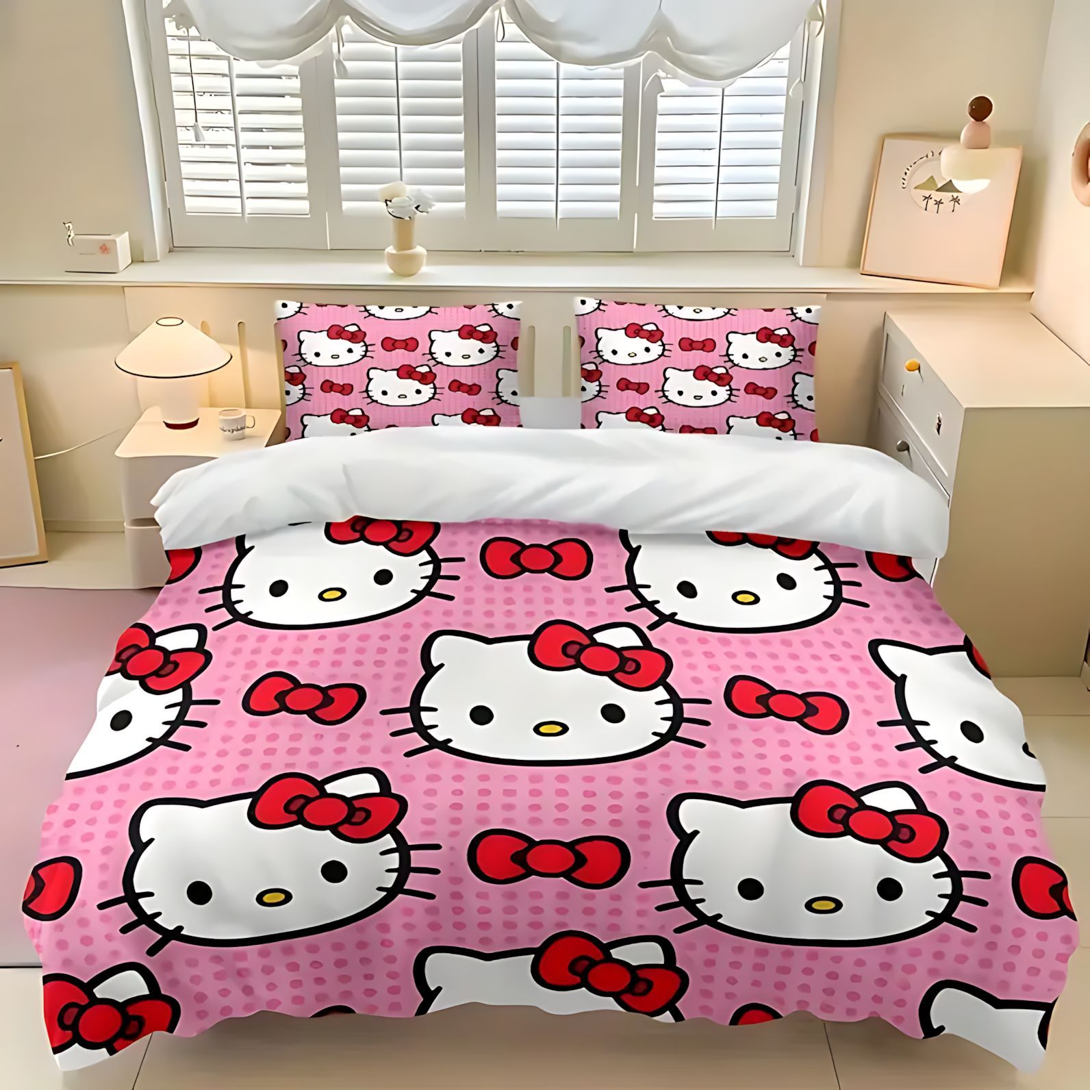 TEMU / JITHELLO KITTY Serie temática de Kitty Kit de edredón de impresión digital 3D universal para todas las estaciones