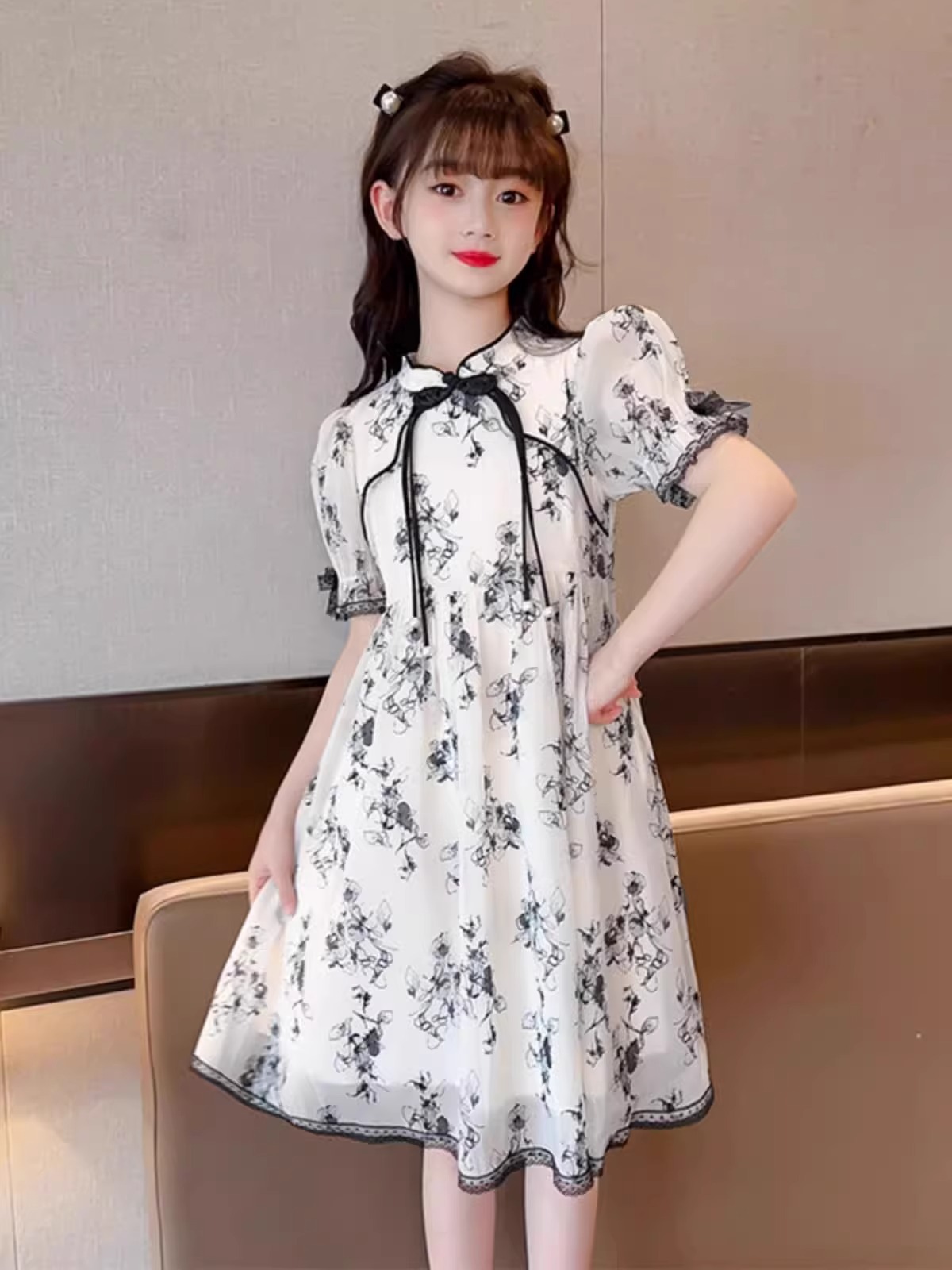 Vestido de niña verano 2025 nuevo vestido de princesa para niños vestido de verano pintura de tinta de niña falda Hanfu de estilo nacional