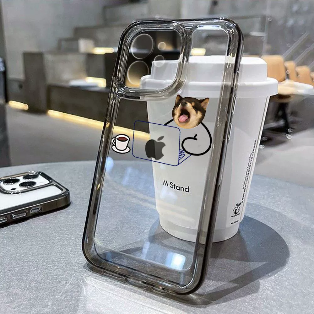 Чехол для телефона (Apple) для iPhone 11–17 и iPhone 16 серии, прозрачный/черный TPU, милые принты кота и собаки