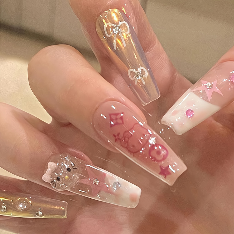 Kitty Nail Cartoon Cute Handmade Nail Nail Explosions Hot Selling Long Armor Little Red Book hellokitty