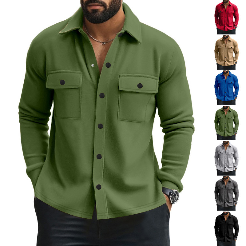 Chaqueta de hombre con forro polar, estilo europeo y americano, para otoño, con solapa, de un solo botón, resistente al desgaste, a prueba de viento, informal, de color liso.