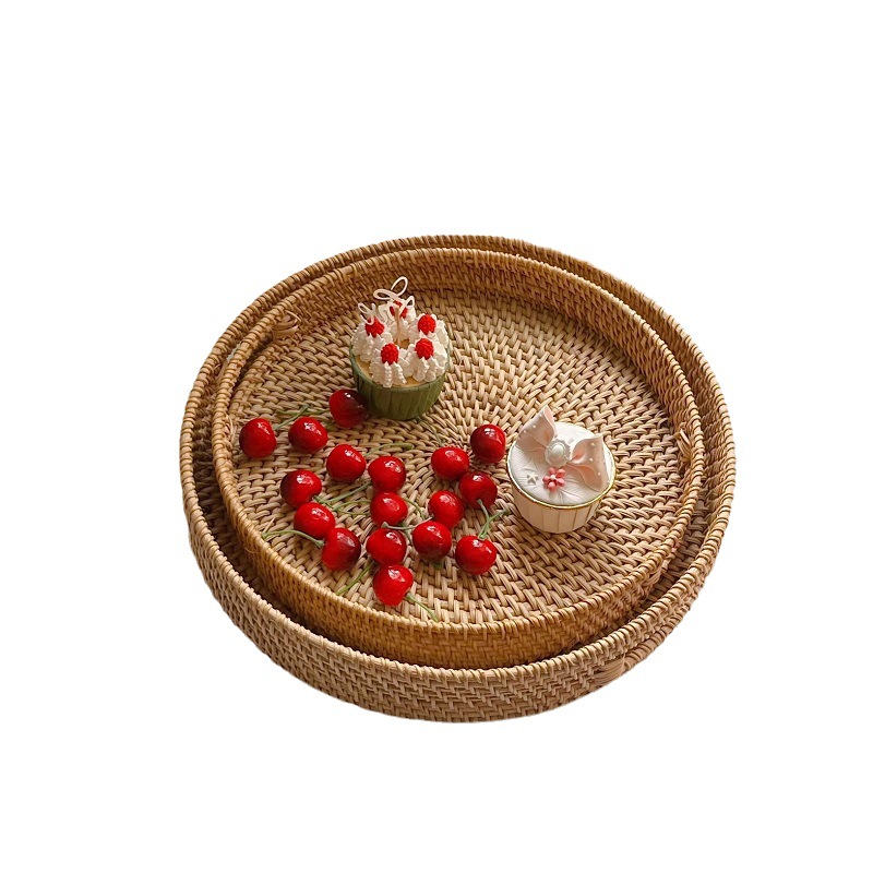 Vietnam ratán merienda de frutas creativo Nórdico de almacenamiento de fruta tejida bandeja redonda escritorio mesa de té cesta de almacenamiento