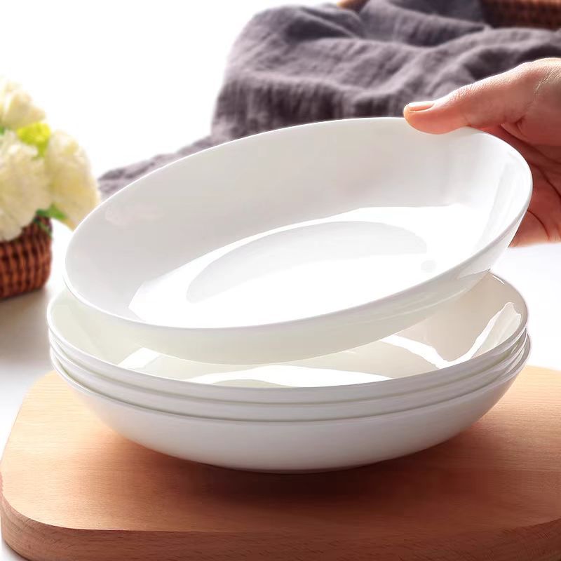 도매 가정용 순백색 세라믹 깊은 접시 파스타 수프 접시 호텔 레스토랑 식기 선물 접시 본차이나 접시