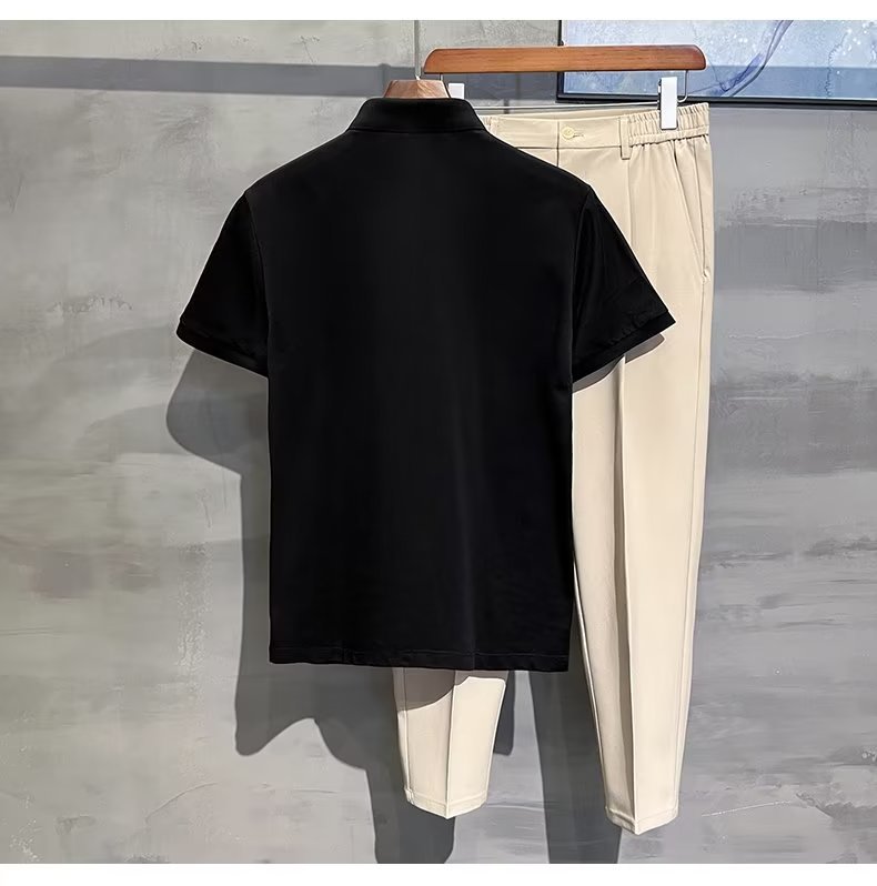 2024 Summer Thin Pearl Mesh Bear Embroidered Back Letter Print Slim Fit Elastic Polo Short Sleeves_voghion.com