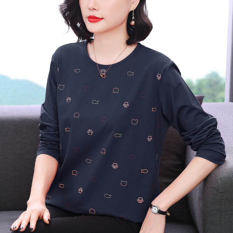 妈妈装2025秋季新款长袖女T恤高级感小众设计宽松显瘦拼接上衣女|undefined