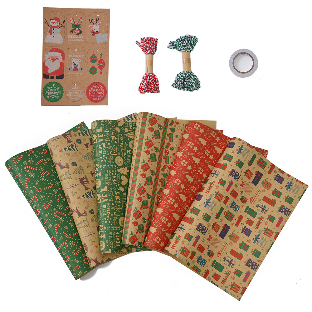 Amazon Navidad Vintage papel de regalo de papel Kraft Santa Claus árbol de Navidad de dibujos animados de papel de regalo
