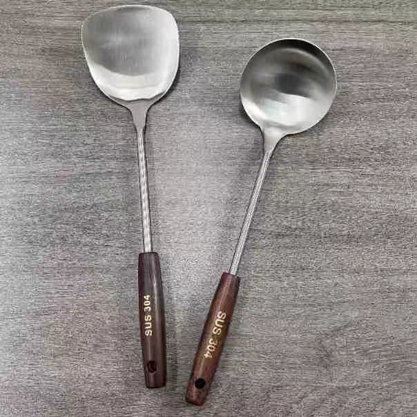Ретро деревянная ручка лопатка для приготовления пищи антиожогенная лопата ложка кухня нержавеющая сталь лопатка ложка набор для домашнего приготовления