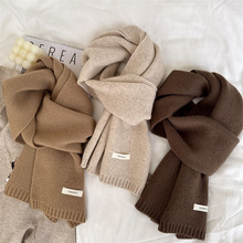 韩国日本订单澳洲纯羊毛小围巾女冬季新款棕色保暖针织百搭女围脖