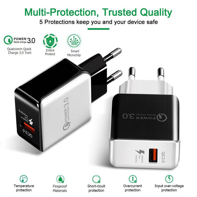Fast Charging Charger Qc3.0, European and American Standard, a Must-Have Charging Head for Fast Charging USB Phones When Traveling