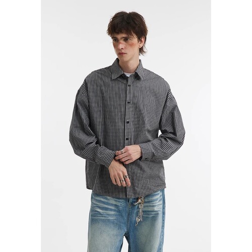 Classic lapel casual plaid shirt for men and women in spring and autumn new all-matching loose shirt coat black