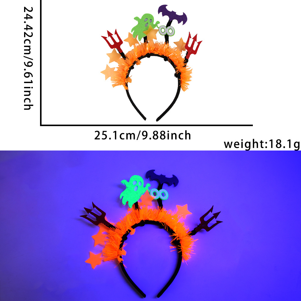 Nueva diadema fluorescente de Halloween, hebilla de cabeza de tira de color neón, decoración de fiesta de festival de fantasmas, diadema no tejida de murciélago de calabaza