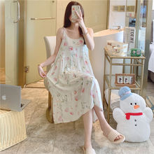 新款睡裙夏女棉绸性感吊带大码薄款人造棉睡衣可外穿女士家居服