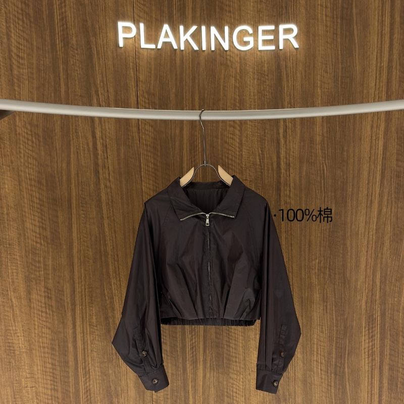 Fashionable and Simple American Design Fig Color Zipper Shirt Bat Sleeve Stand Collar Versatile Short Jacket for Women