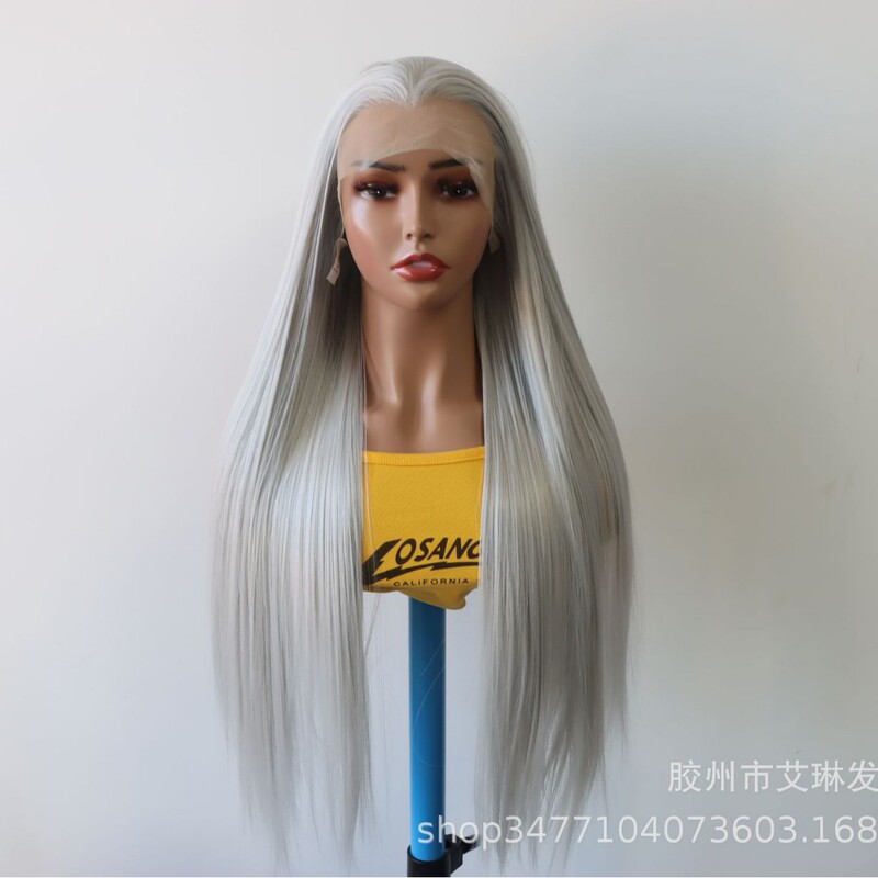 网红热销款假发女可爱风银灰色美人尖三尖长直发工厂现货哑光高温|undefined