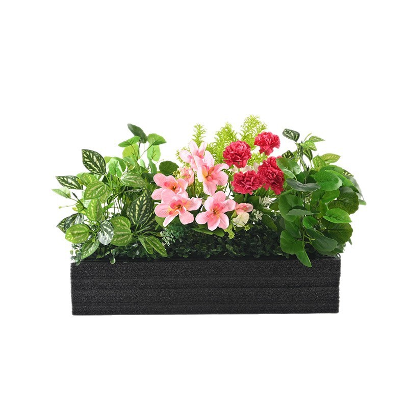 バイオニック植物屋外フラワーボックス、模擬フラワーパーティション、フラワートラフ、ロングフラワーポット、造花、緑の植物、フラワーアート造園装飾セット|undefined
