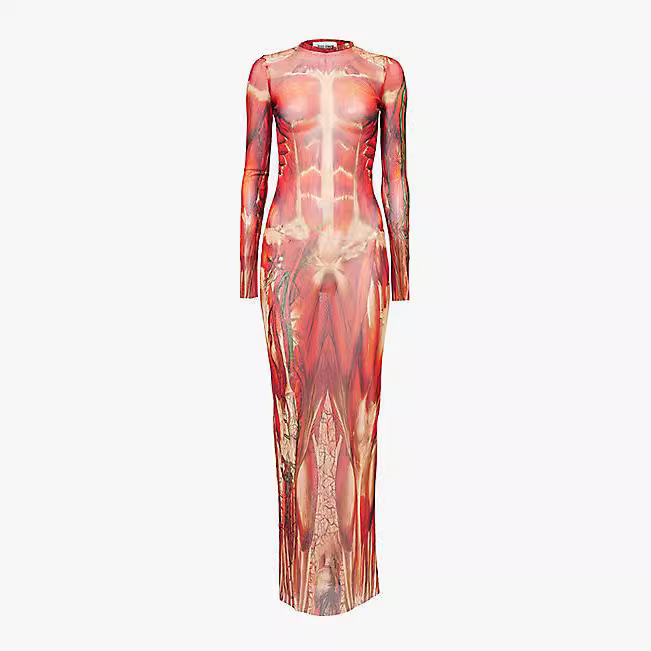 European and American Style 2024 Export Spring Women's New Sexy Long-sleeved Printed High-waist Slim Slim Long Dress