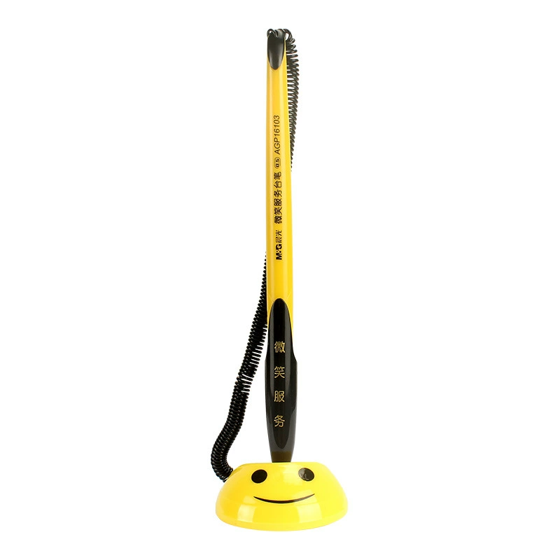 Morning light [desk pen fixed signature pen black with string bar pen for front desk bank counter smiling cute service desk pen]