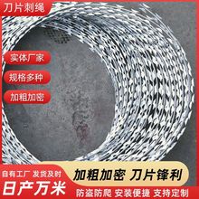 生产刀片刺绳不锈钢滚笼防盗防爬刺围墙防护网热镀锌带刺铁丝刺网