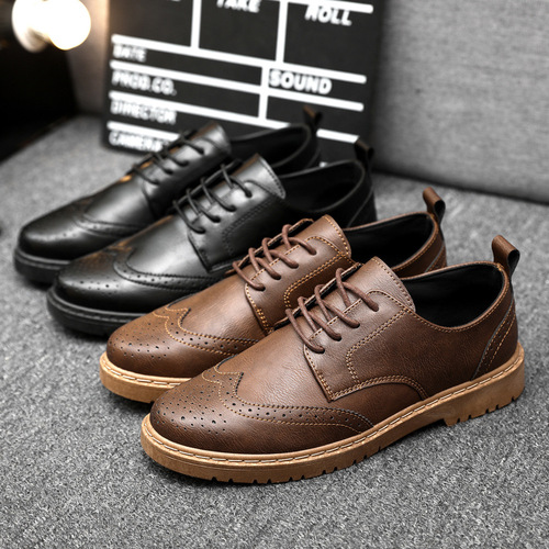Casual leather shoes for men spring new brogue men's shoes British retro sneakers Korean style trendy shoes workwear versatile shoes