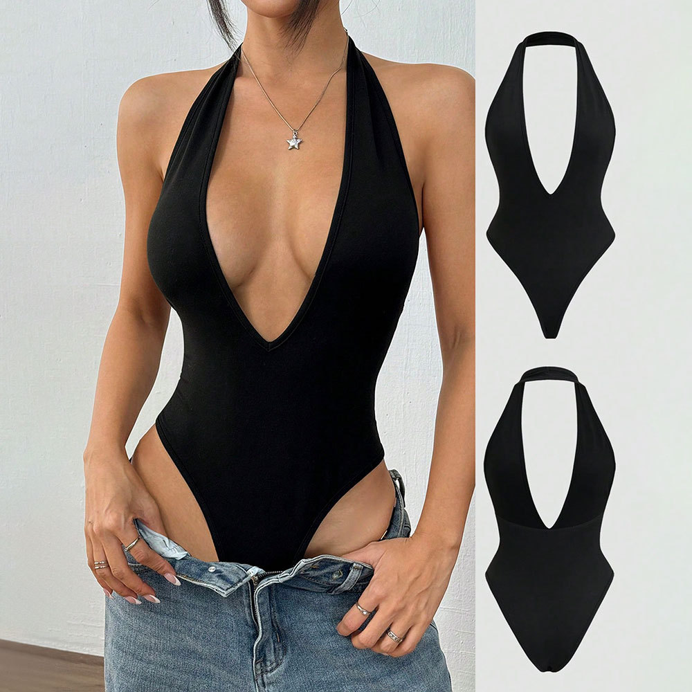 2026tk ropa de mujer europea y americana sexy cuello camiseta primavera y verano nuevo camiseta cónico de espalda abierta