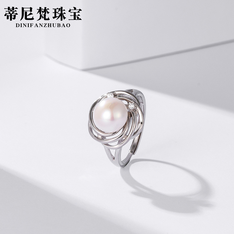 S925 plata esterlina anillo de perlas de agua dulce para las mujeres verano 2023 nueva moda personalizada anillo de dedo índice abierto pulsera transfronteriza