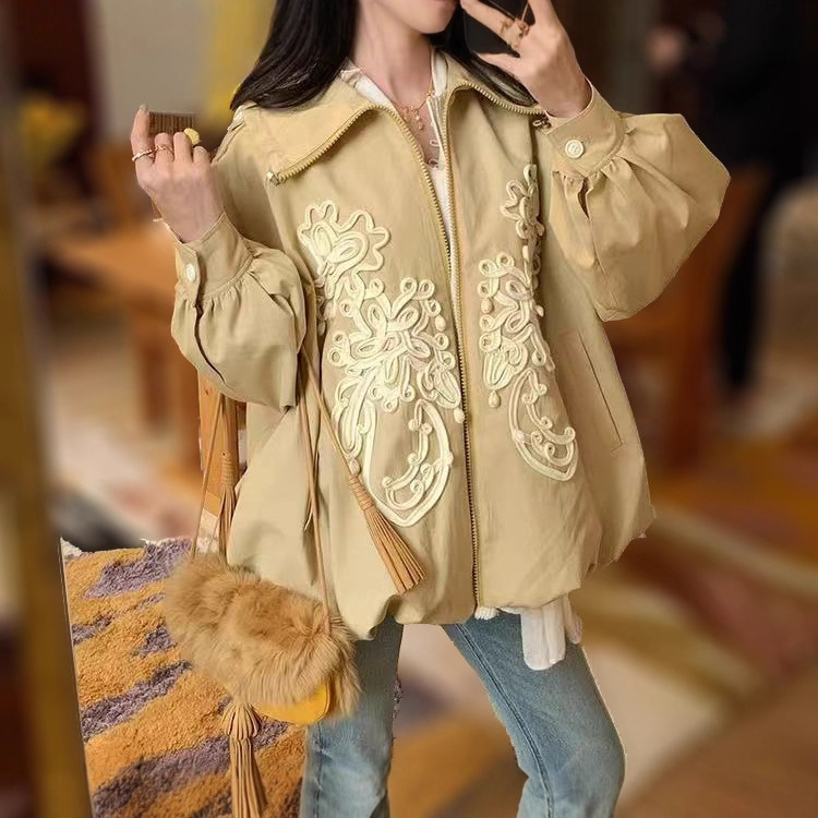 2025新款休闲刺绣设计感高级短外套女时尚韩系短款风衣|undefined