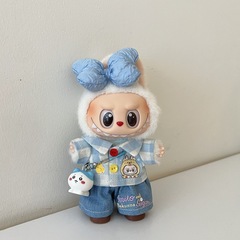仅衣服】labubu拉布布马卡龙衣服着替换装搪胶毛绒钥匙扣娃衣蓝系