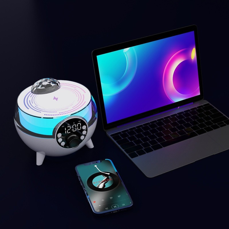 クロスボーダー宇宙ステージライト Bluetooth スピーカー サブウーファー 雰囲気ライト 時計 大音量 ワイヤレス充電 ギフト スピーカー|undefined