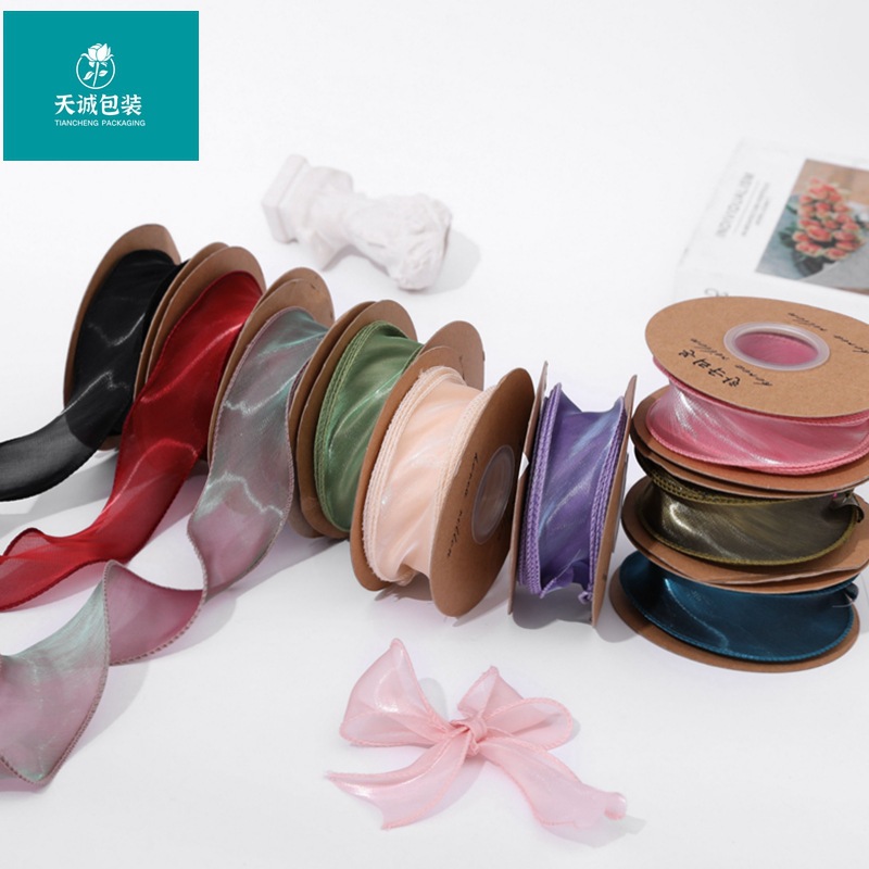 4cm幻彩纯色鱼尾纱带鲜花包装雪纱丝带波浪纱手工diy蝴蝶结材料
