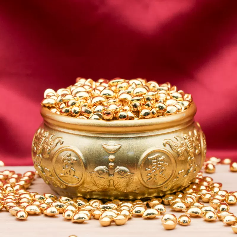 黄铜金色双鱼聚宝盆招财摆件招财盆金属工艺品实心黄铜五福聚宝盆