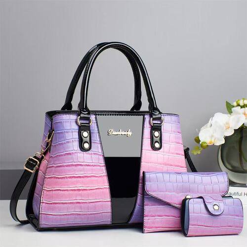 Women's Leather Handbag Set of 3, Large Capacity, Fashionable and Versatile, with Crocodile Texture Embossing, Stylish and Trendy
