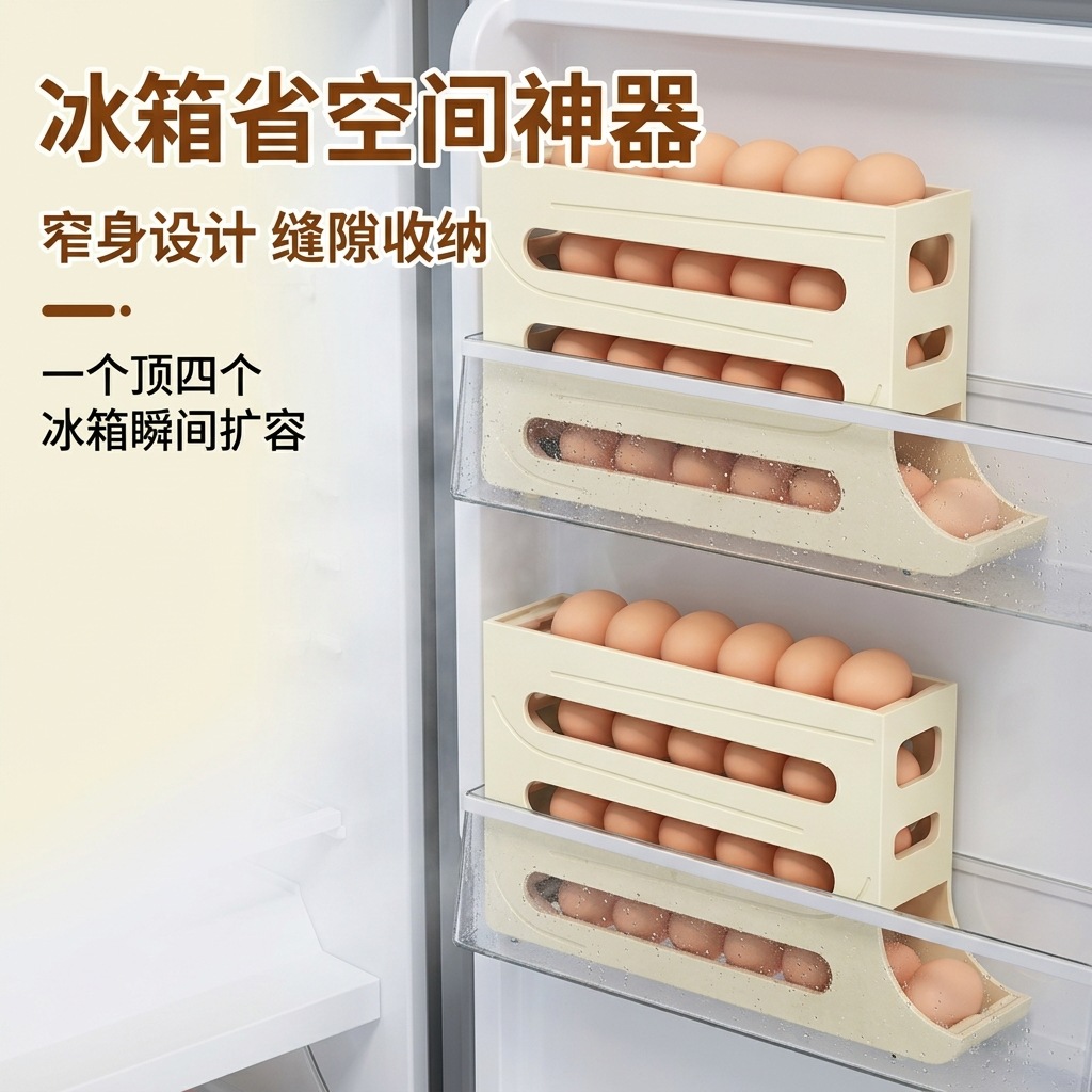 Organizador Rodante para Huevos de Plástico Portátil, Conservación para Refrigerador, para Cocina