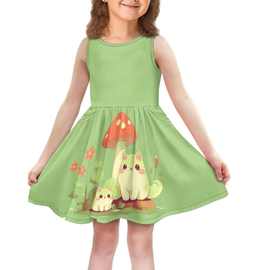 外贸卡通猫咪可爱小马向日葵大象图案带口袋女童连衣裙无袖A字裙