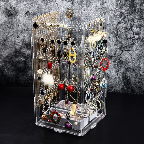 Circular rotating jewelry storage rack three-dimensional desktop jewelry necklace earring rack acrylic jewelry display rack