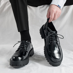 Casual leather shoes for men, summer business formal, breathable, high-end, British style, square head, black, thick sole, genuine leather large head shoes