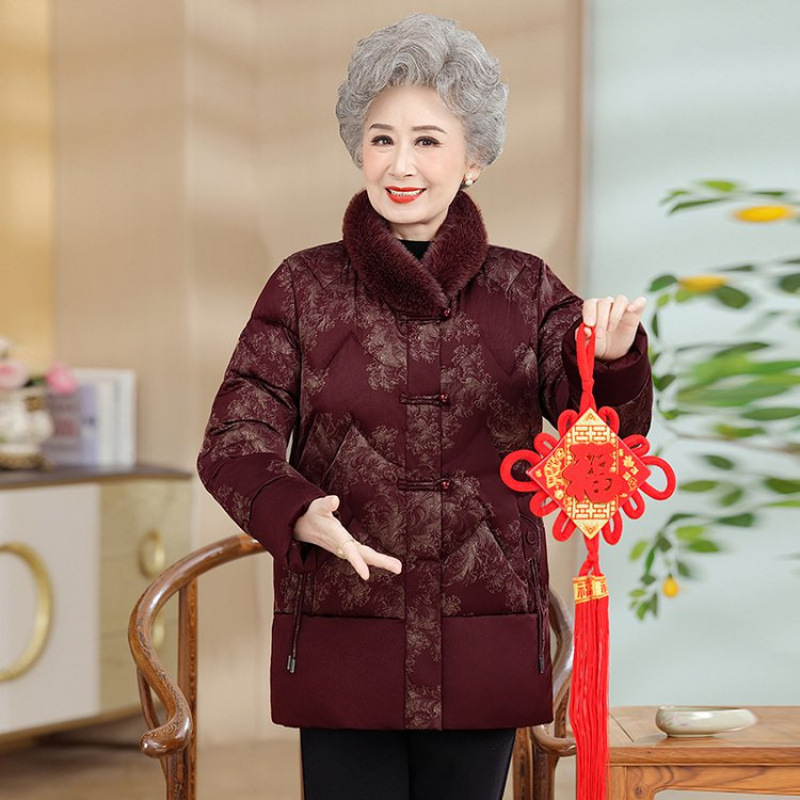 中年妈妈冬装短款棉衣加绒花色保暖棉袄中老年人女防风羽绒服外套|undefined