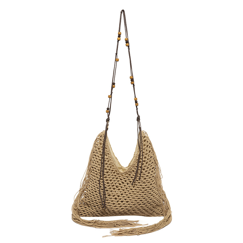 Bolso de vacaciones junto al mar 2025 verano nuevo estilo bolso de hombro tejido con flecos bolso de mensajero de gran capacidad mujer