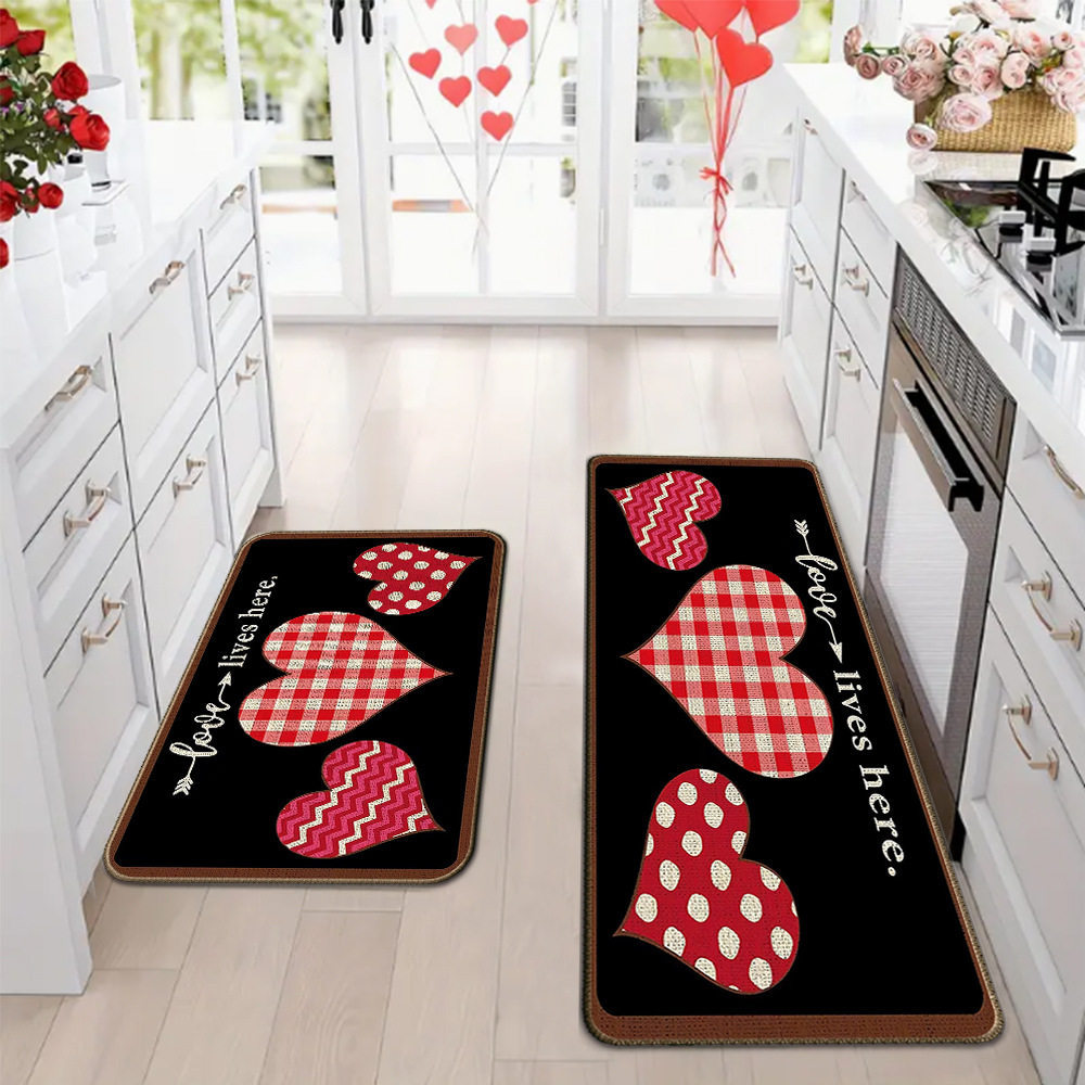 Amazon día de San Valentín alfombra de piso de cocina doméstica dos piezas conjuntos de alfombra de piso resistente a la suciedad y alfombra de puerta de entrada