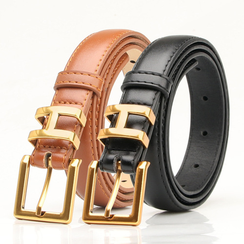 New retro alloy letter buckle belt for women ins style trendy all-match jeans with simple all-match belt