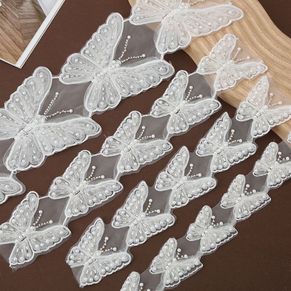 新款蝴蝶条码刺绣花边精致水溶网纱装饰女装婚纱裙边配饰厂家批发