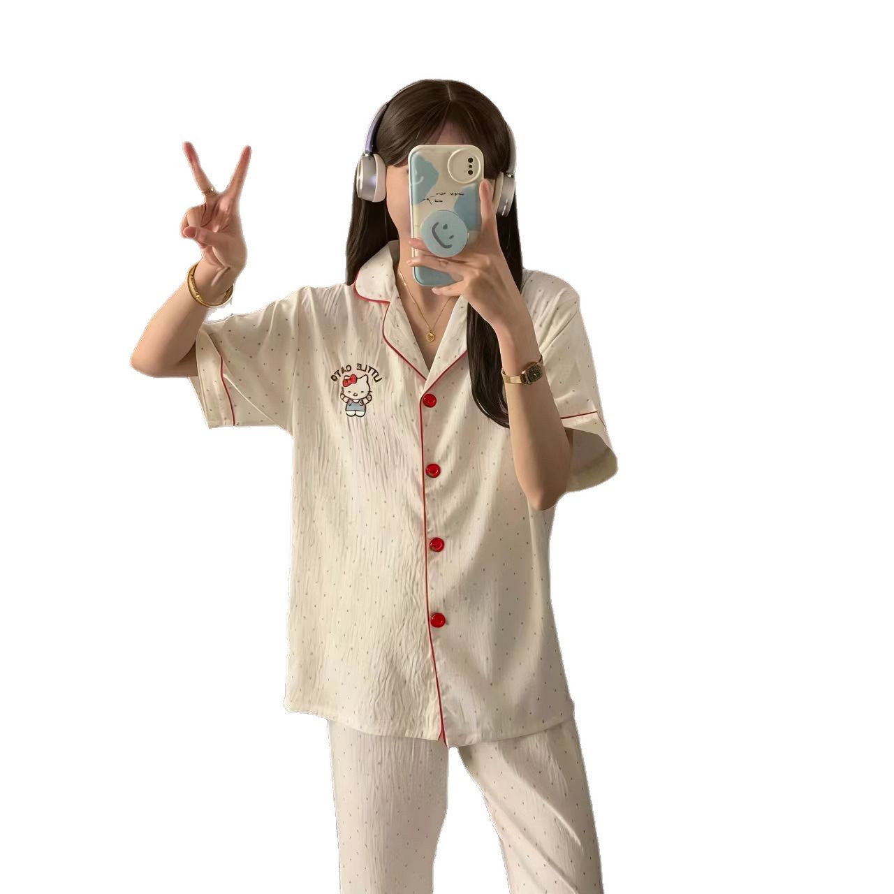 120G nubes de algodón pijama de mangas cortas pantalones largos set ropa para el hogar sudeste asiático TK transfronterizo pareja pijama de verano