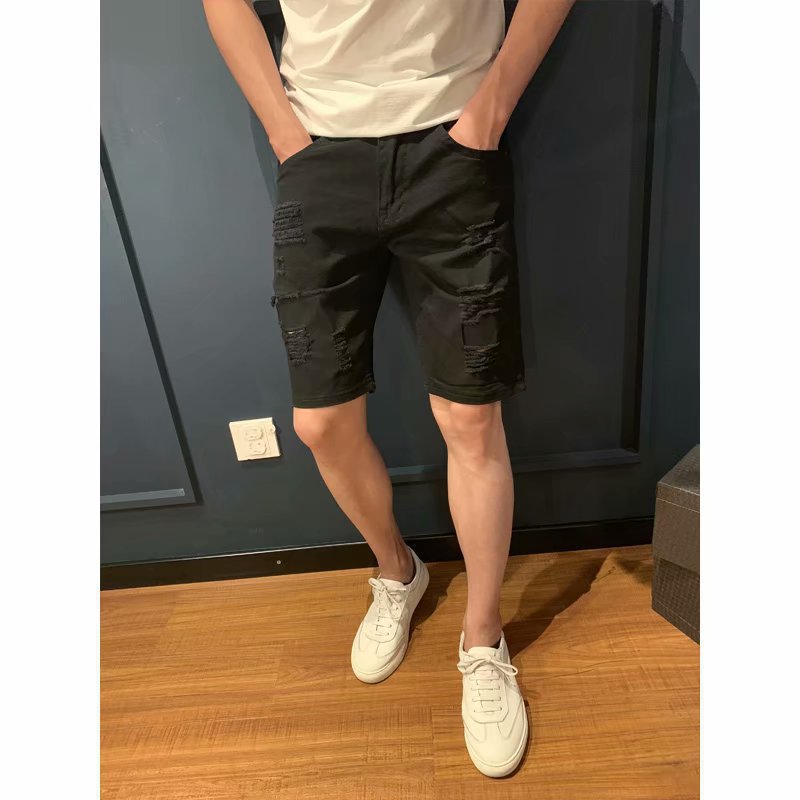 Verano ins ripped Denim shorts marca de moda de los hombres pantalones delgados blancos delgados pantalones de playa recortados casuales Coreanos