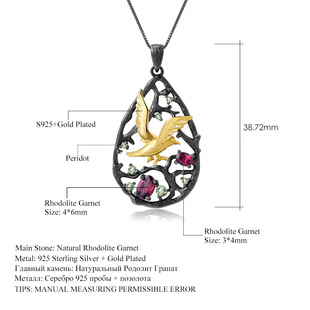 Bird's Paradise Original Design Pendant Topaz Advanced Sense Accessories S925 Sterling Silver Natural Garnet Necklace