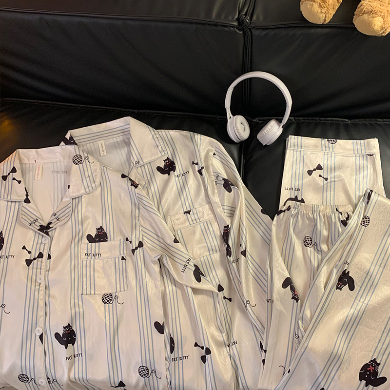 Panda japonés helado pareja pijama mujer primavera y otoño pantalones de mangas largas 2025 nueva ropa de casa de hombre de seda verano