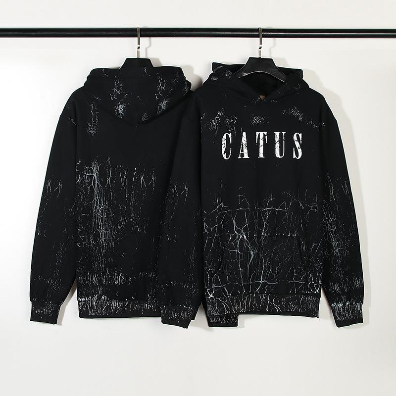 Pure cotton jacket Traott distressed crack splashed ink starry sky print hoodie_voghion.com