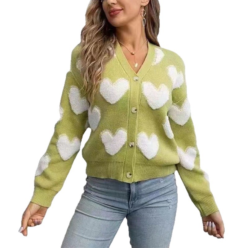 Comercio exterior transfronterizo de Europa y los Estados Unidos Amazon otoño y invierno nueva camiseta de punto de damas de hebilla única flojo suéter de amor chaqueta image 6