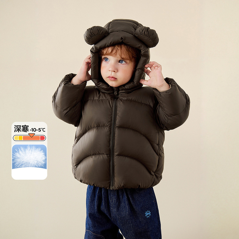 [Three Defenses] Mini Discount Children's Clothing Boys and Girls Baby down Jacket Warm Bear Windproof Hat Thick 2025 Winter New Style
