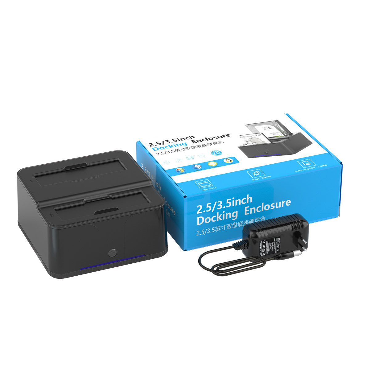 Nuevo modelo privado USB2.5/3,5 Base de disco duro de doble disco copia sin conexión caja de disco duro multifunción Disco Duro socket