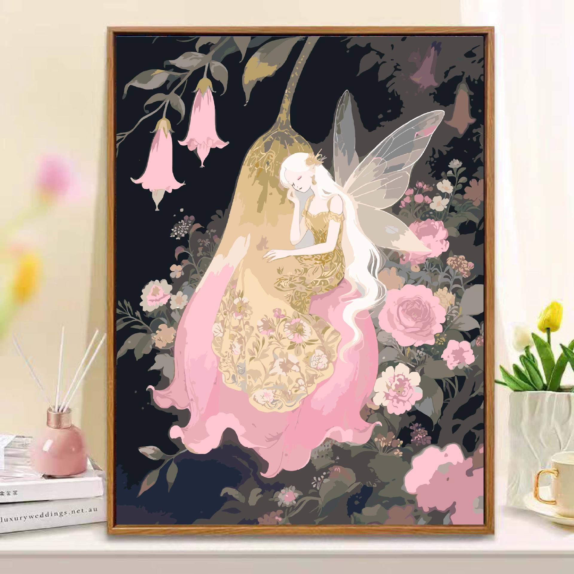 Fada de flores diy pintura al óleo digital curar el departamento de alta belleza acrílico descompresión pintura a mano pintura de color artesanal